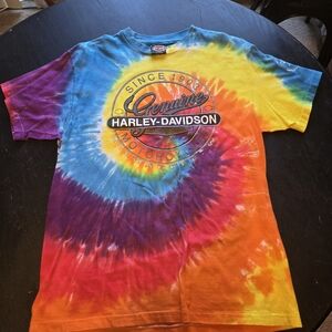 Vintage 80s 90s HARLEY DAVIDSON Tie Dye Single Stitch T-shirt USA London Size L